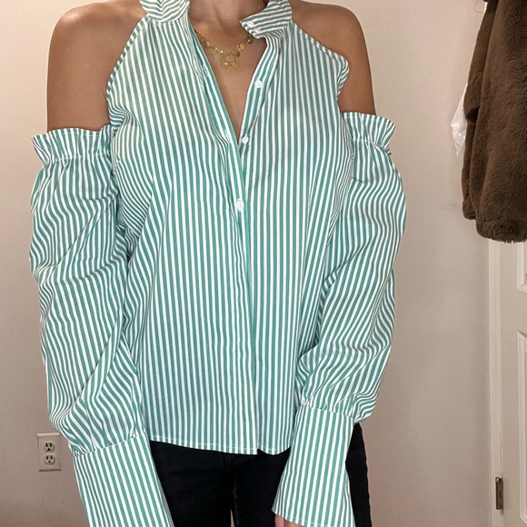 Striped Cold Shoulder Blouse - Picture 1 of 5